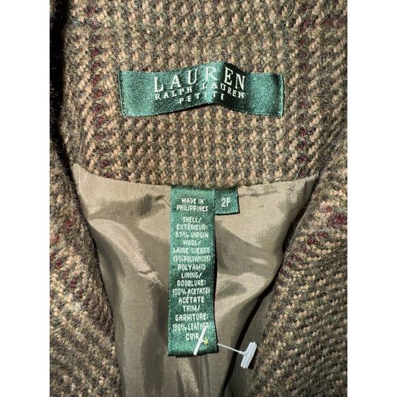 VTG Ralph Lauren Plaid Brown wool blazer Suede elbow pads Horse Buttons 2P - Picture 3 of 5